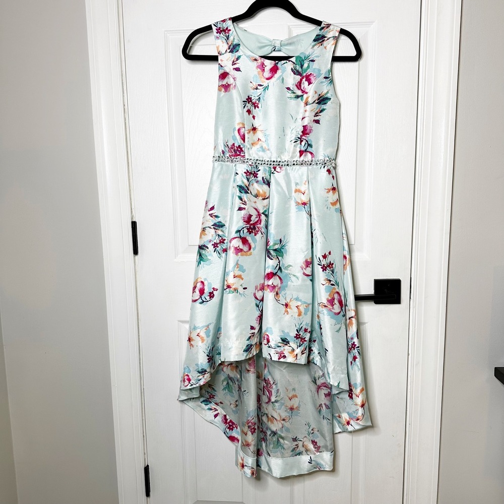 Speechless Girls Floral Dress Blue Sleeveless Party‎ High Low Size 16